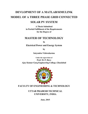 DEVLOPMENT OF A MATLAB/SIMULINK MODEL OF A THREE PHASE GRID CONNECTED SOLAR PV SYSTEM